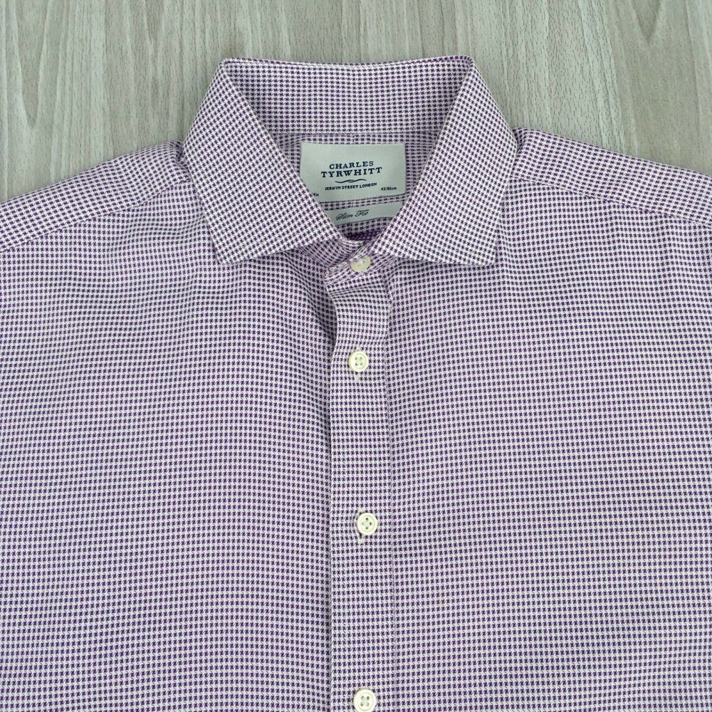 CHARLES TYRWHITT Men's Slim Fit Long Sleeve Dress Shirt Purple‎ Sz 17/34